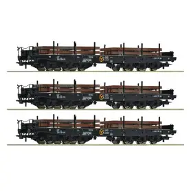Set 3x Wagons plats transport de charges lourdes NS ép. IV - HO 1/87 - ROCO 6600263