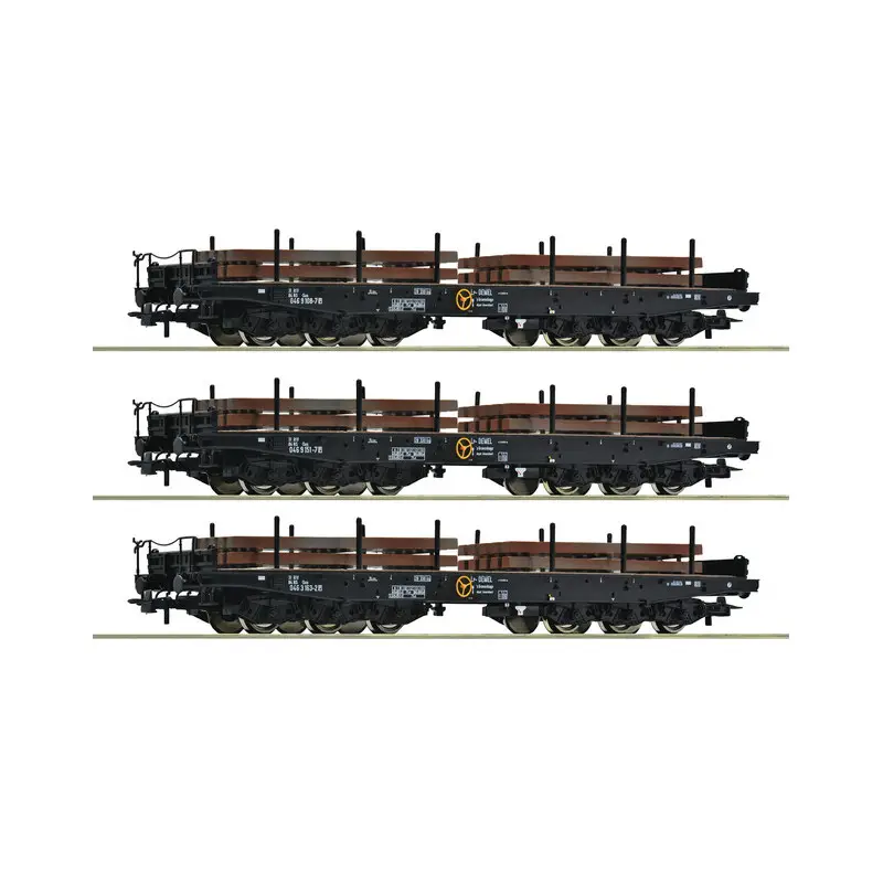 Set 3x Wagons plats transport de charges lourdes NS ép. IV - HO 1/87 - ROCO 6600263