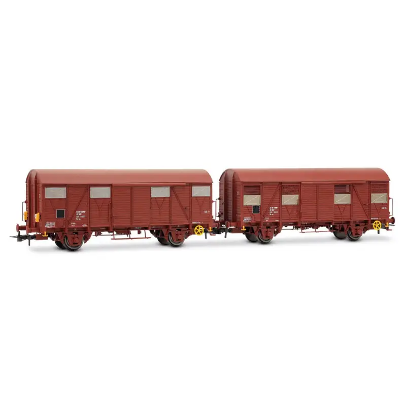 Set 2x wagons couverts Gs dont 1 avec feux ép. IV SNCF - HO 1/87 - JOUEF HJ6325