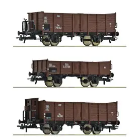 Set de 3x wagons de marchandises ouverts, ÖBB ép. III-IV - HO 1/87 - ROCO 6600250