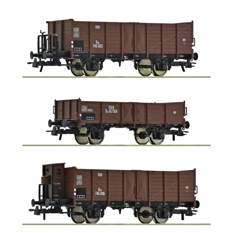 Set de 3x wagons de marchandises ouverts, ÖBB ép. III-IV - HO 1/87 - ROCO 6600250