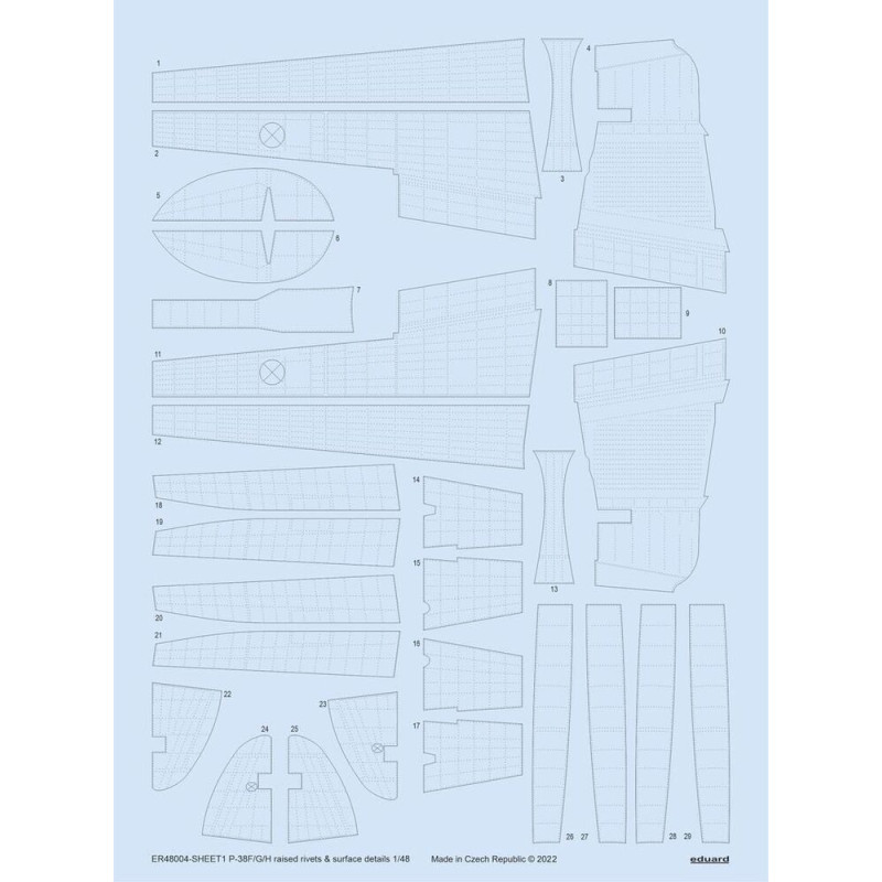 Rivets en relief et détails de surface pour P-38F/G/H TAMIYA - 1/48 - EDUARD ER48004