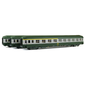 3 voitures UIC couchettes encadré jaune SNCF ép IV - HO - REE VB-221