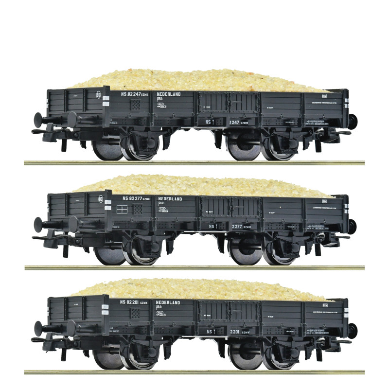 Set de 3x Wagons à bord bas chargés de sable ép. III NS - HO 1/87 - ROCO 6600259