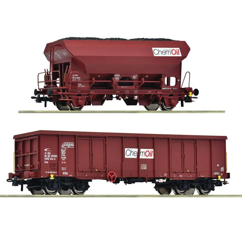 Set de 2x wagons marchandises Chemoil ép. VI - HO 1/87 - ROCO 6600221