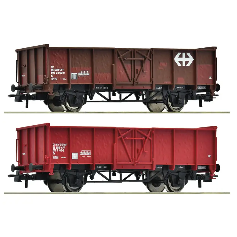 Set de 2x wagons de marchandises ouverts, CFF ép. IV-V - HO 1/87 - ROCO 77034