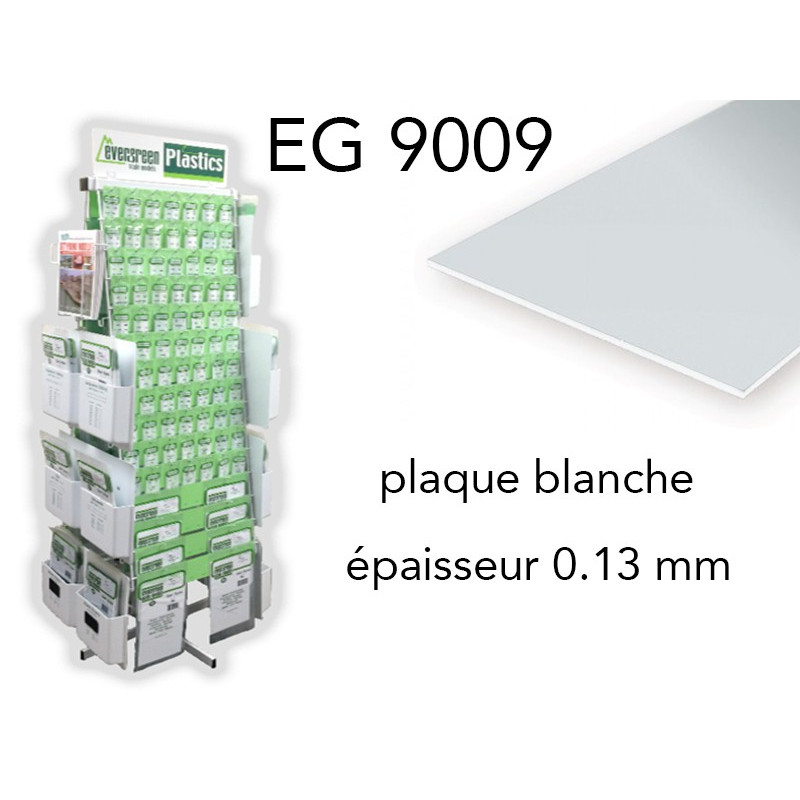 Evergreen EG9009 - (x3) plaque styrène blanche - 0.13 mm
