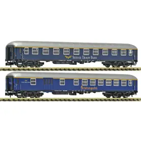 2x voitures de train express, Suisse Train Bleu ép. VI - N 1/160 - FLEISCHMANN 6260083