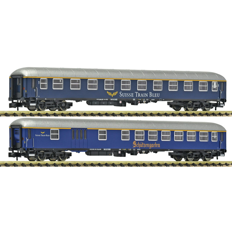 2x voitures de train express, Suisse Train Bleu ép. VI - N 1/160 - FLEISCHMANN 6260083