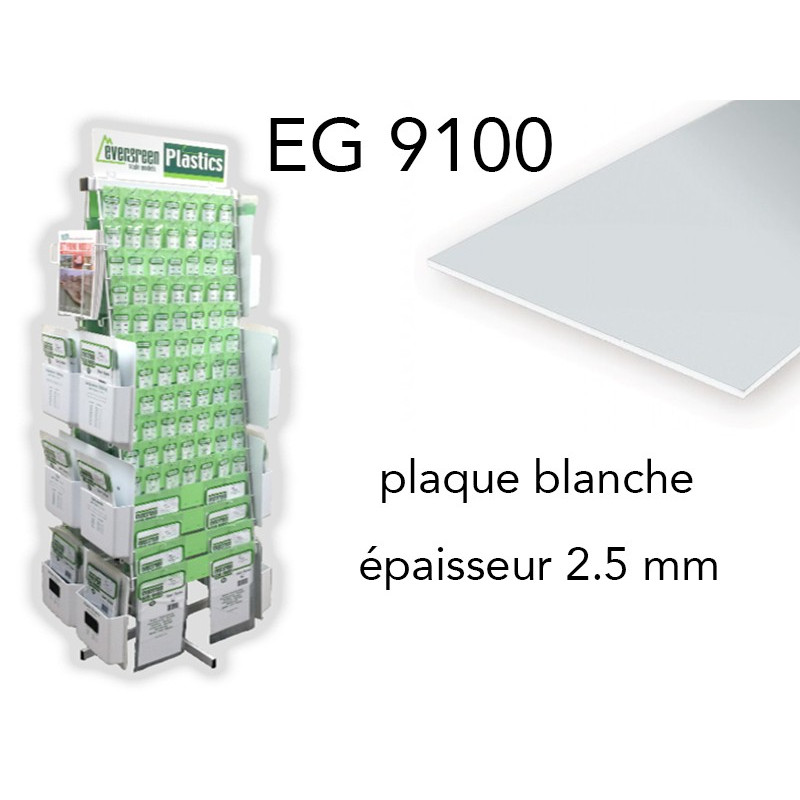 Evergreen EG9100 - (x1) plaque styrène blanche - 2.5 mm