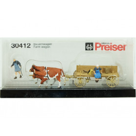 Charette avec vaches, chiens et paysans - HO 1/87 - PREISER 30412