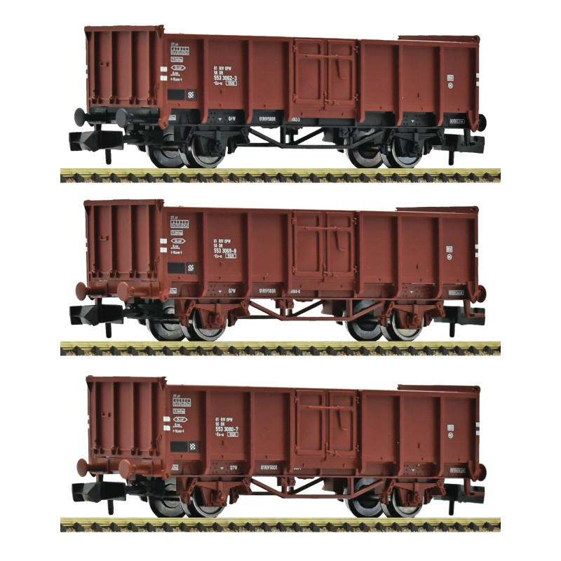 3x wagons tombereaux ouverts ép. IV DR - N 1/160 - Fleischmann 6660156