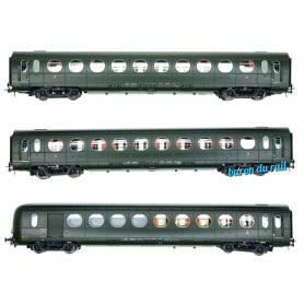 Coffret 3x voitures Allégées Etat "Saucisson" SNCF - ép IIIb - HO 1/87- REE VB-495