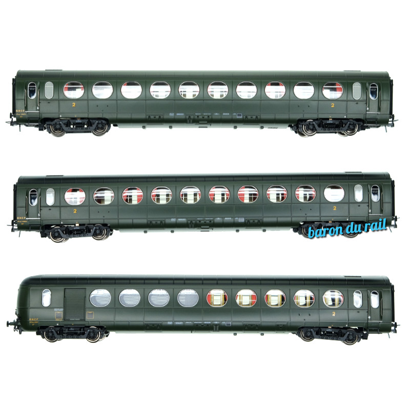 Coffret 3x voitures Allégées Etat "Saucisson" SNCF - ép IIIb - HO 1/87- REE VB-495