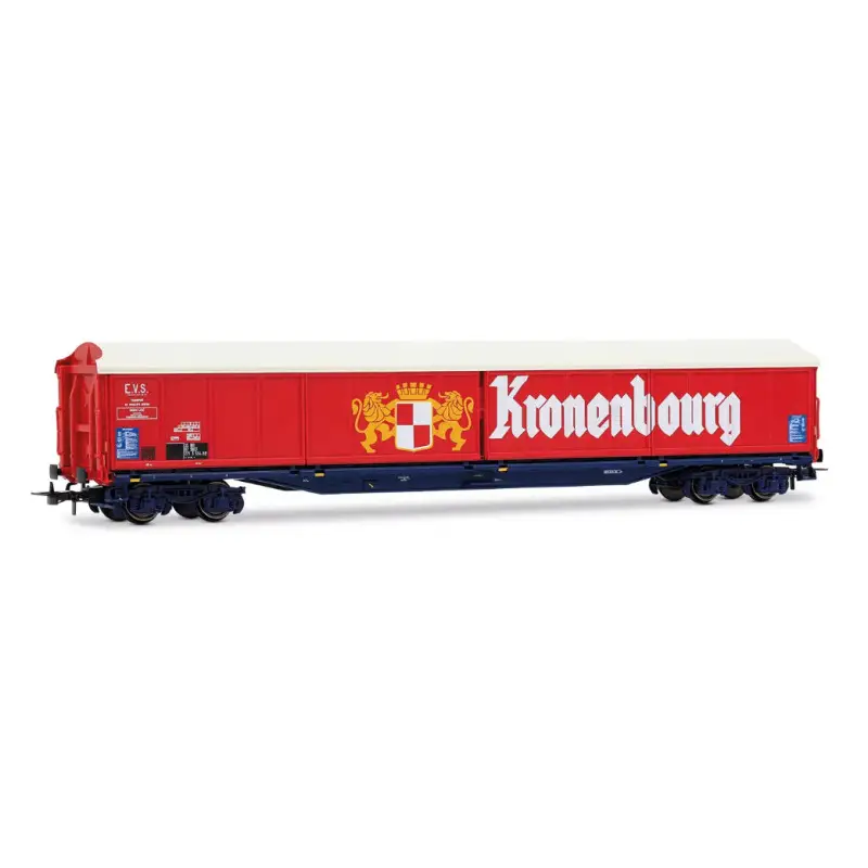 Wagon à parois coulissantes type Habis, « Kronenbourg », chassis bleu ép. IV - HO 1/87 - JOUEF HJ6322
