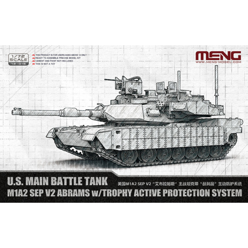 Char de combat principal américain M1A2 SEP V2 Abrams avec système de protection active Trophy - 1/72 - MENG 72-016