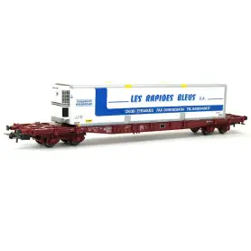 Wagon plat Sgss 63-6 Les Rapides Bleus SA ép. V-VI - SNCF - HO - JOUEF HJ6169