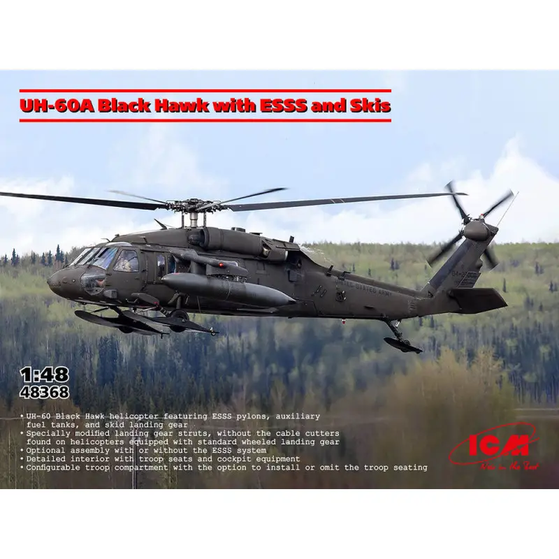 Hélicoptère UH-60A Black Hawk avec ESSS et skis - 1/48 - ICM 48368