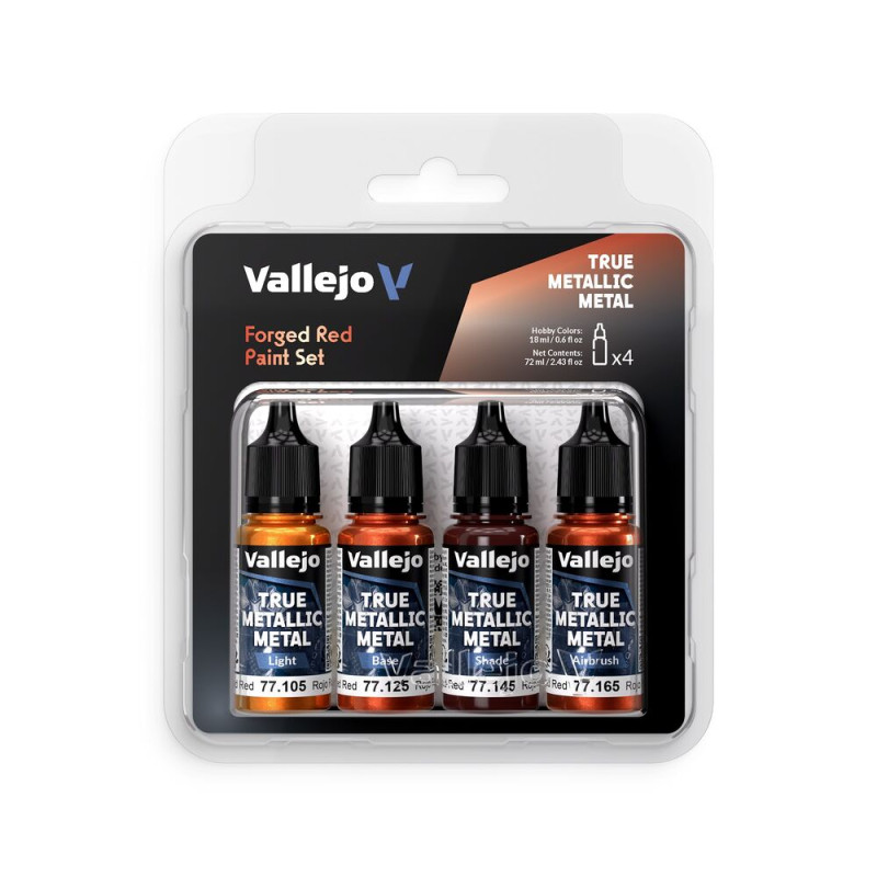 True Metallic Metal : Ensemble de peinture rouge forgée (4) - VALLEJO 77260