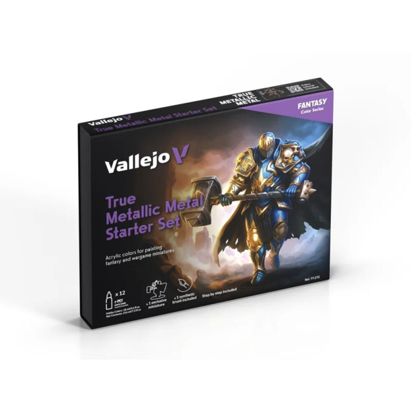 True Metallic Metal : Coffret de démarrage (12 couleurs) - VALLEJO 77272