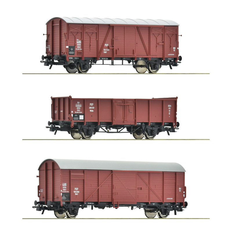 Set 3x wagons marchandises PKP ép. III - HO 1/87 - ROCO 6600273