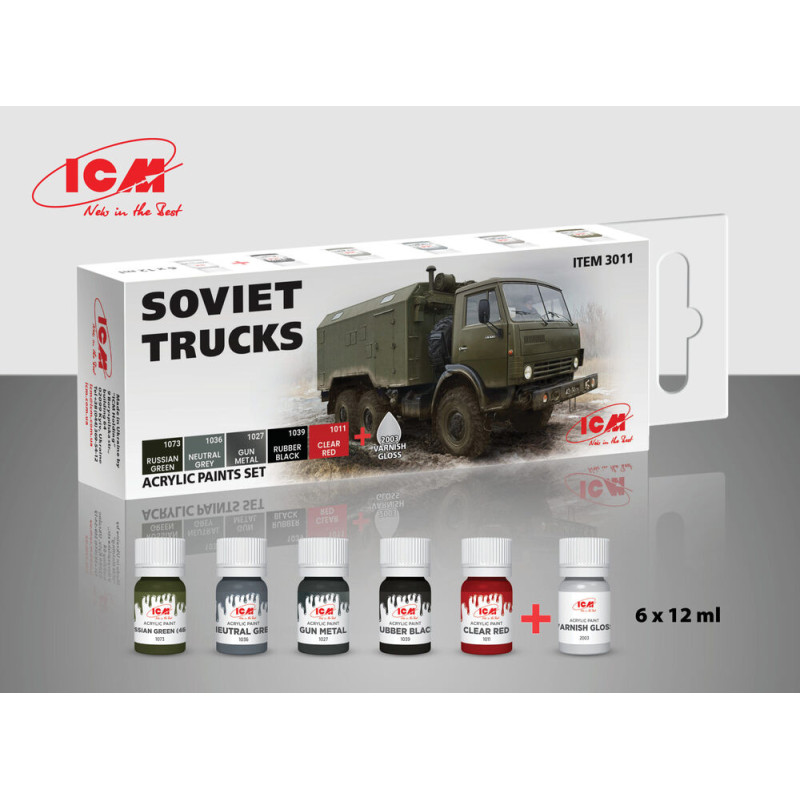 Coffret de peinture acrylique pour camions soviétiques 6 x 12 ml - - ICM 3011