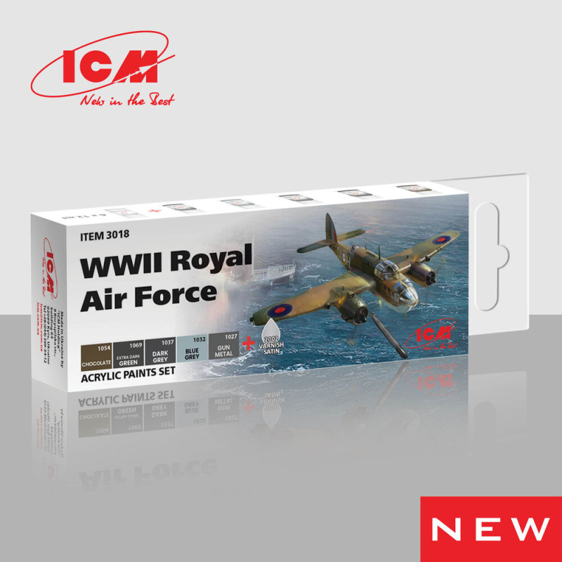 Set de peinture acrylique pour la Royal Air Force WWII, 6 x 12 ml - ICM 3018