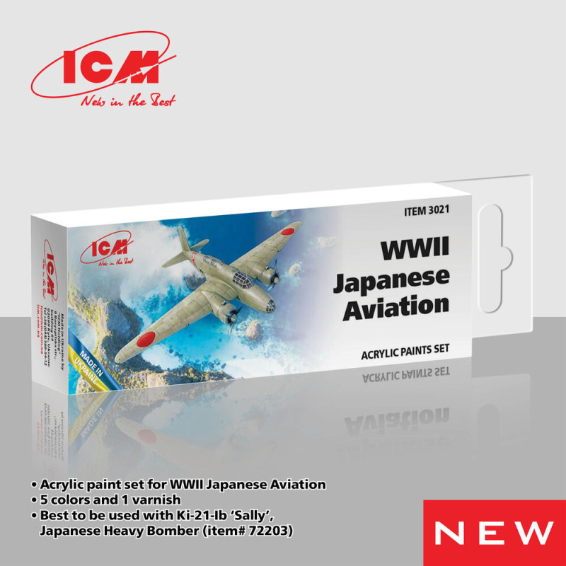 Set de peinture acrylique pour l'aviation japonaise WWII, 6 x 12 ml - ICM 3021