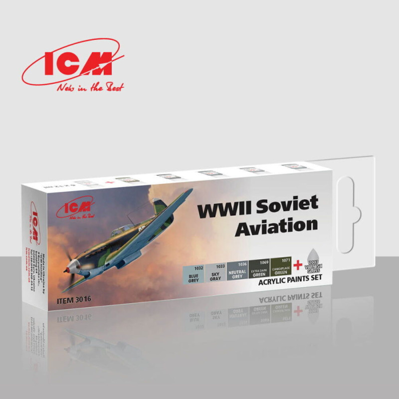 Set de peinture acrylique pour l'aviation soviétique WWII, 6 x 12 ml - ICM 3016