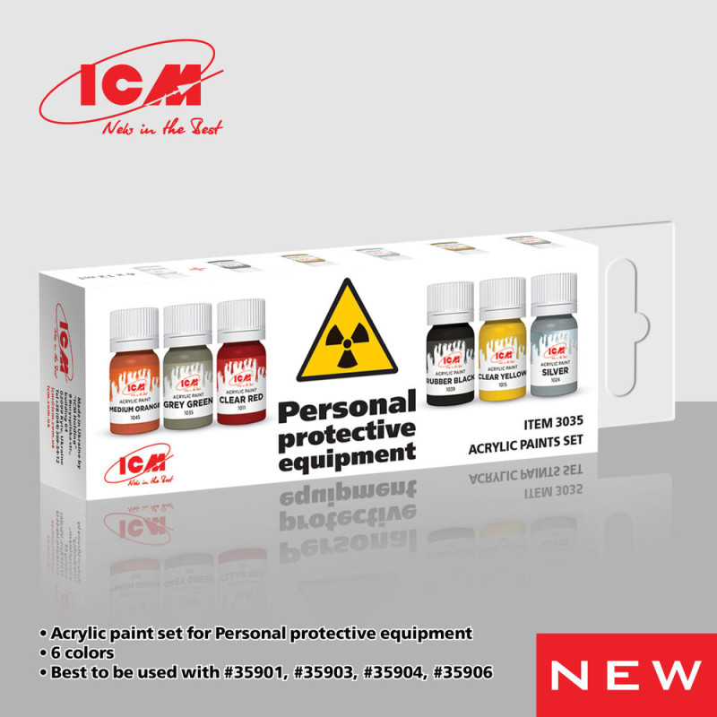 Set de peinture acrylique pour équipements de protection individuelle 6 x 12 ml - ICM 3035