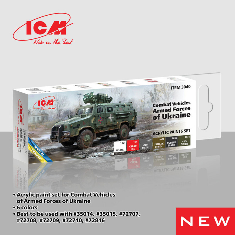 Set de peinture acrylique pour les forces armées ukrainiennes, 6 x 12 ml - ICM 3040