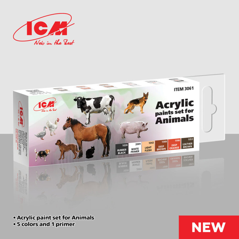 Coffret de peinture acrylique pour animaux 6 x 12 ml - ICM 3061