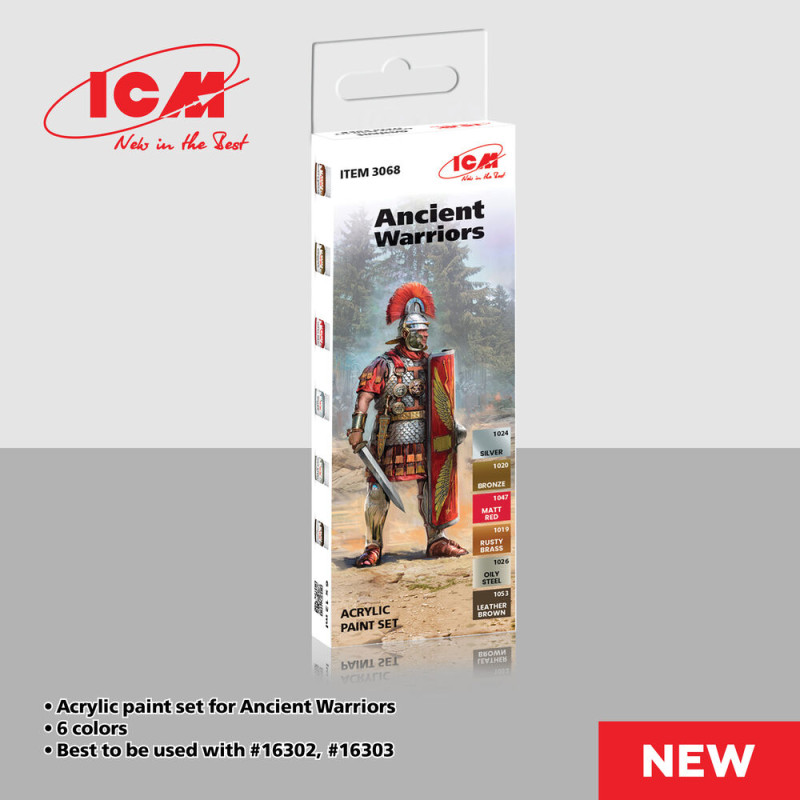 Set de peinture acrylique pour guerriers antiques 6 x 12 ml - - ICM 3068