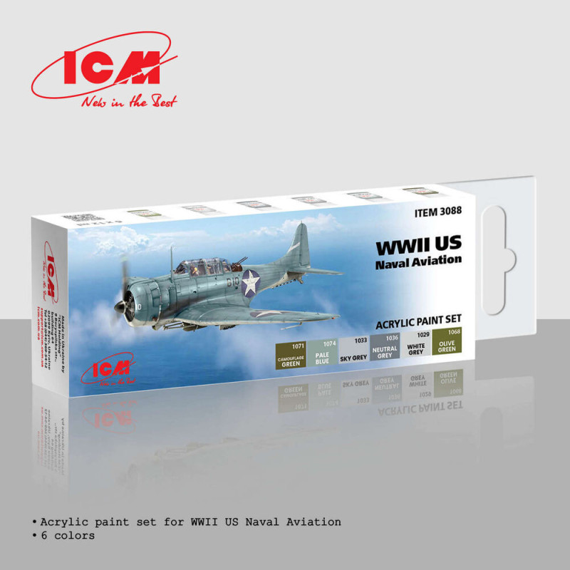 Set peinture acrylique Aviation navale américaine WWII 6x 12 ml - ICM 3088