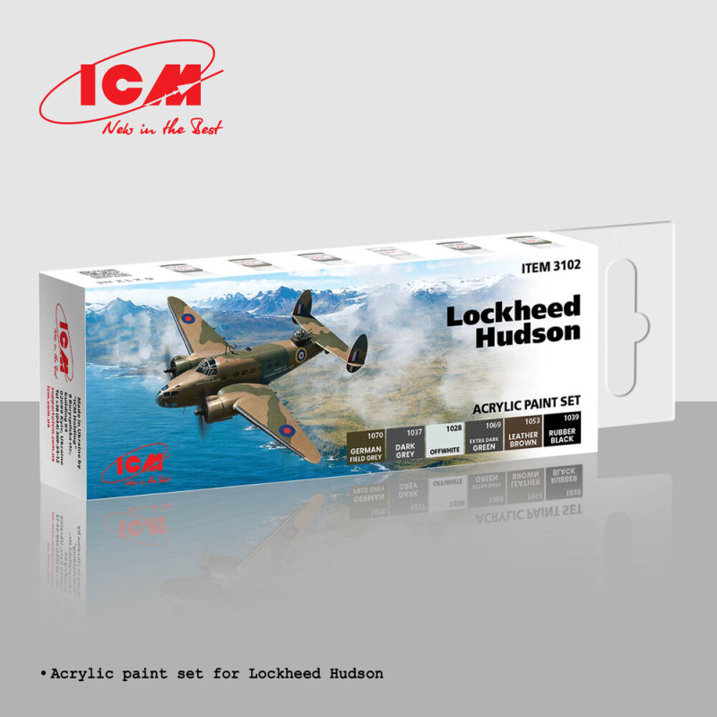 Set peinture acrylique Lockheed Hudson 6 x 12 ml - ICM 3102