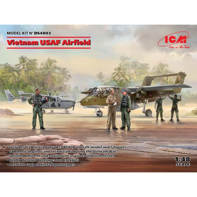 Aérodrome de l'USAF au Vietnam (Cessna O-2A, OV-10 Bronco, US PilandGro.Pers (Guerre du Vietnam) - 1/48 - ICM DS4803