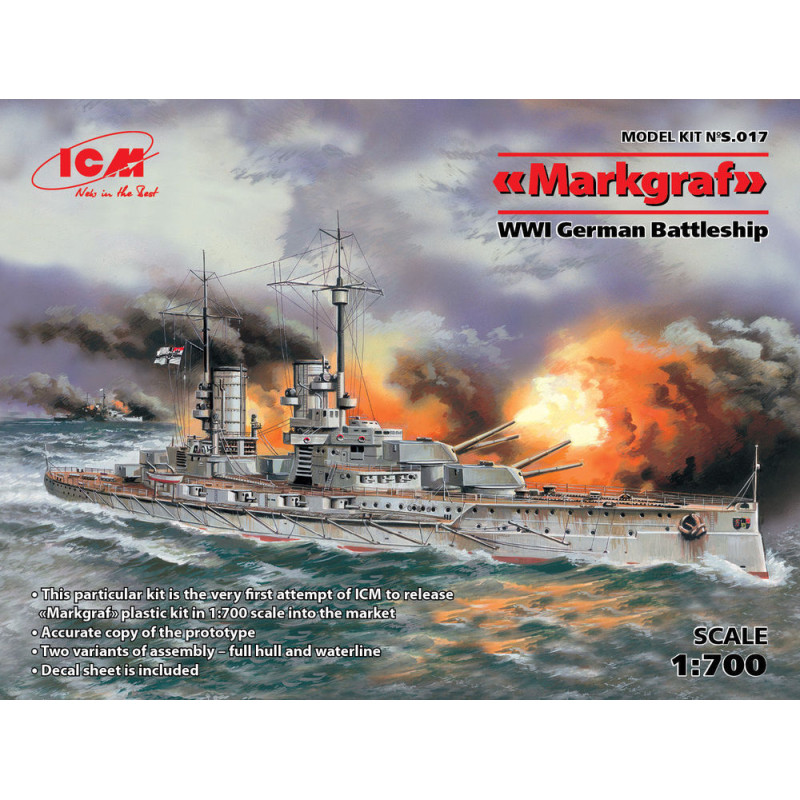 Cuirassé allemand Markgraf (coque complète et ligne de flottaison) WWI - 1/700 - ICM S.017