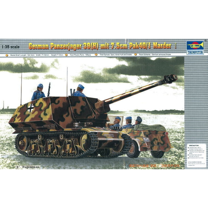 PzKpfw 39(H) Panzerjäger avec canon Pak 40/1 Marder de 7,5 cm - 1/35 - TRUMPETER 00354