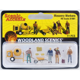 WOODLAND SCENICS A1901 - Maçons avec outils et bétonnière - HO 1/87