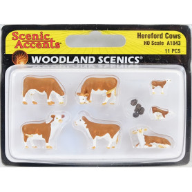 WOODLAND SCENICS A1843 - Vaches marron et blanches, veaux et bouses - HO 1/87