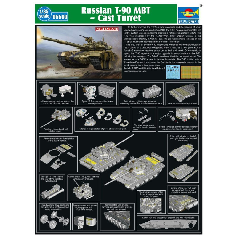 Char de combat principal russe T-90A - Tourelle moulée - 1/35 - TRUMPETER 05560