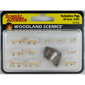 WOODLAND SCENICS A1957 - Cochons et porcelets Yorkshire - HO 1/87