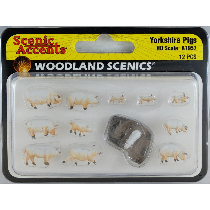 WOODLAND SCENICS A1957 - Cochons et porcelets Yorkshire - HO 1/87