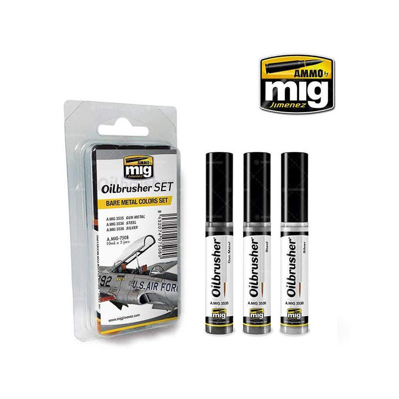 Oilbrusher Set metal nu - bare metal peinture à l'huile avec applicateur - MIG jimenez AMMO 7508