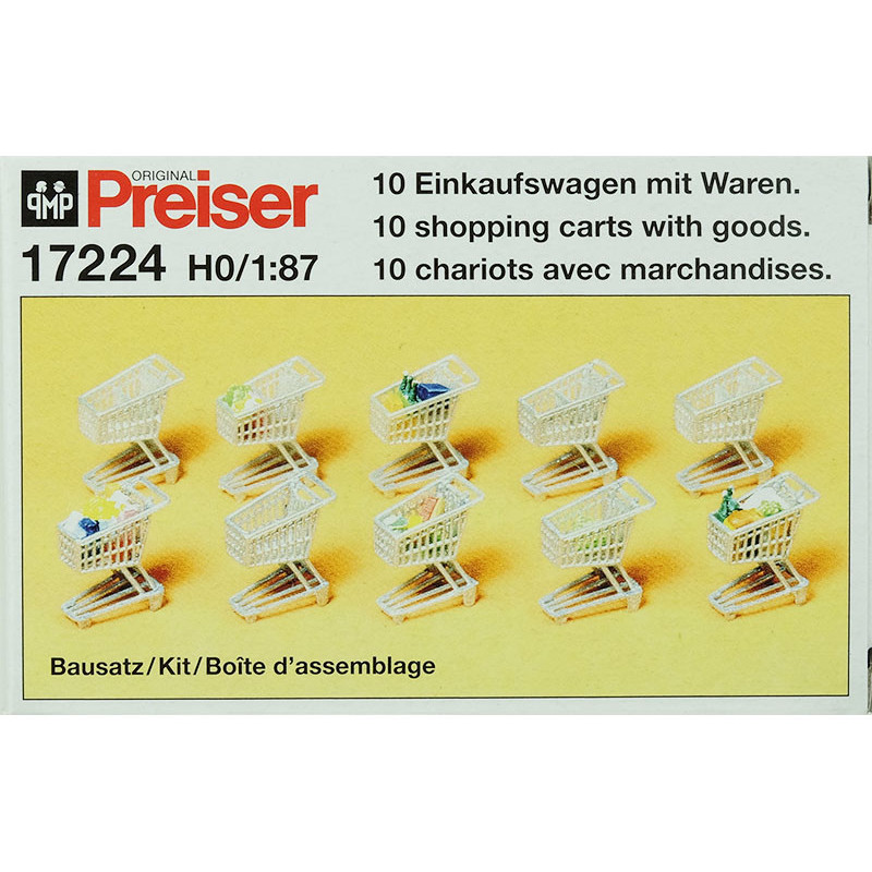 10 chariots de supermarché avec courses - HO 1/87 - PREISER 17224