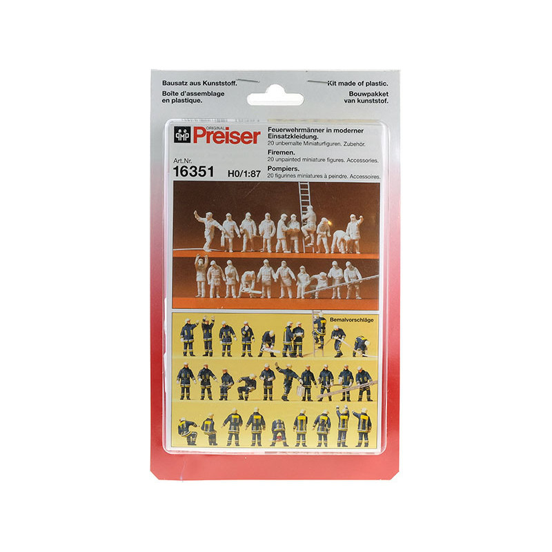 20 figurines de pompiers + accessoires à peindre - échelle HO 1/87 - PREISER 16351
