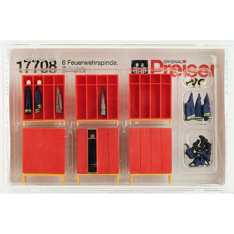 6 casiers pour caserne de pompiers + accessoires - échelle HO 1/87 - PREISER 17708