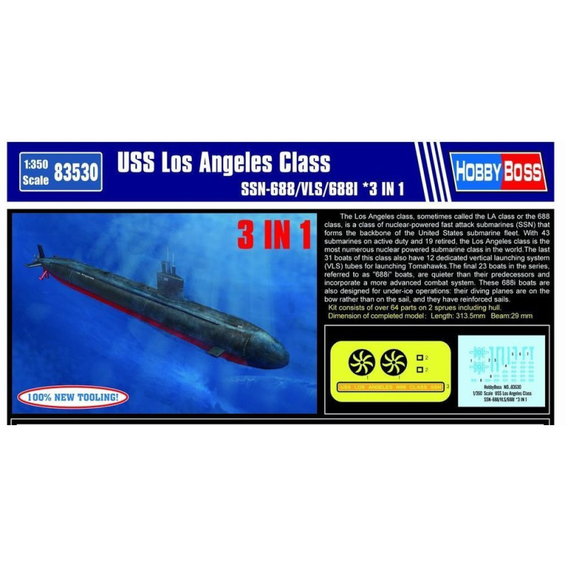 Sous-marin USS Los Angeles Class SSN-688/VLS/688I (3 en 1) - 1/350 - HOBBY BOSS 83530