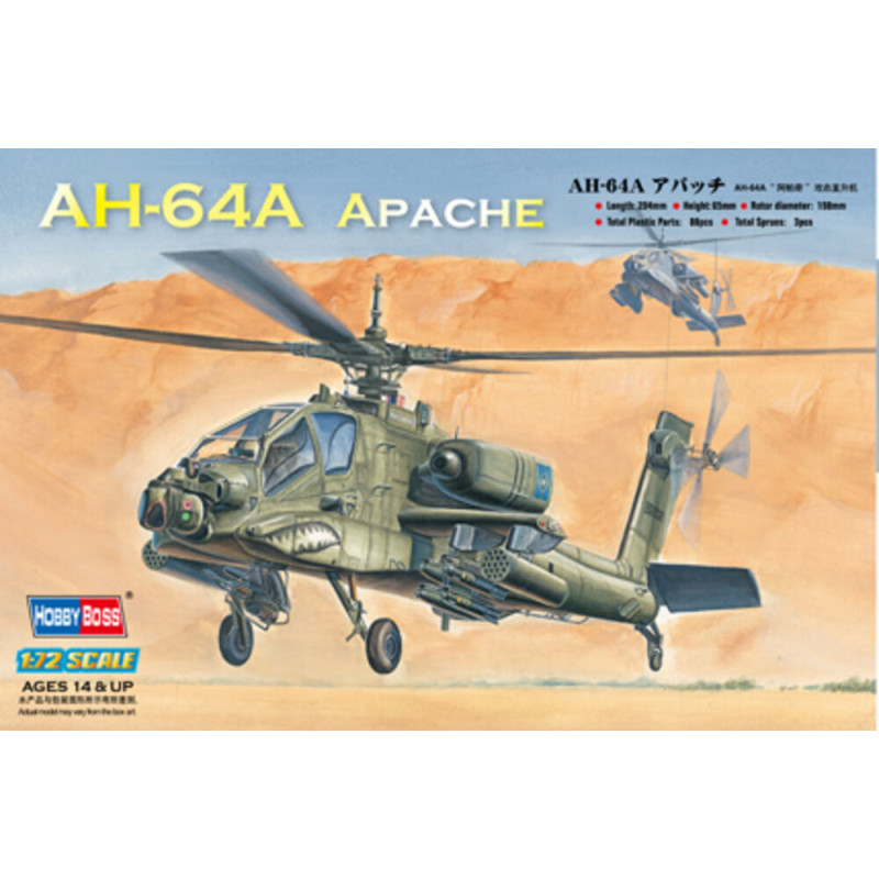 Hélicoptère d'attaque AH-64A Apache - 1/72 - HOBBY BOSS 87218