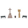 Set de mobilier urnain, bancs, statues - HO 1/87 - BUSCH 1089